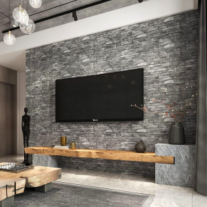 Kőutánzatú tapéta fekete és szürke színben 