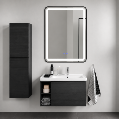 Fürdőszobai tükör Bianca LED világítással és páramentesítő funkcióval – fekete keret, 60x80 cm
