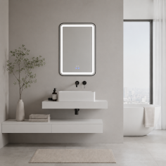 Fürdőszobai tükör Bianca LED világítással és páramentesítő funkcióval – ezüst keret, 60x80 cm