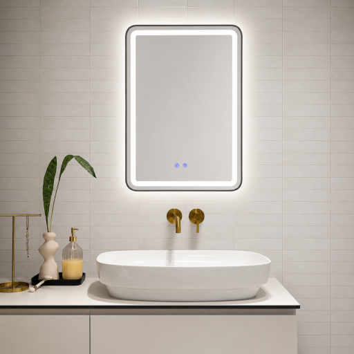Fürdőszobai tükör Bianca LED világítással és páramentesítő funkcióval – ezüst keret, 60x80 cm